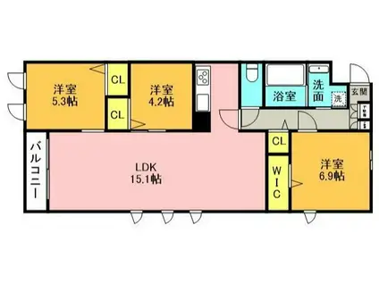 THE BELUGA 世田谷 REJIDENCE(3LDK/2階)の間取り写真