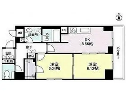 アイム白金高輪(2DK/10階)の間取り写真