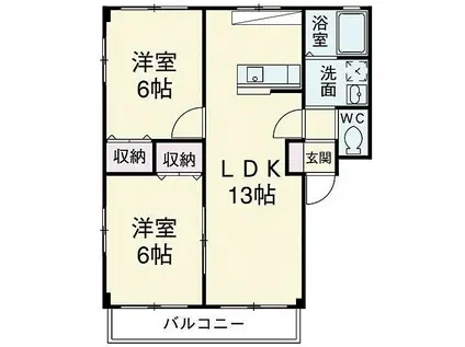 アイ・パレット岩屋(2LDK/1階)の間取り写真