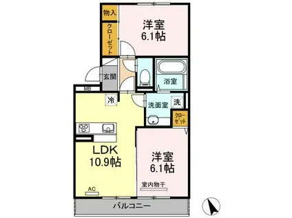 ラ・ブランリュウ ナナ(2LDK/3階)の間取り写真