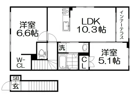 交野市郡津3丁目アパート(2LDK/2階)の間取り写真