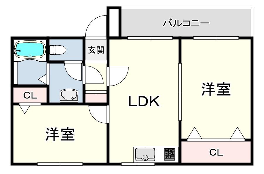 ハイツ室川Ⅰ(2DK/2階)の間取り写真