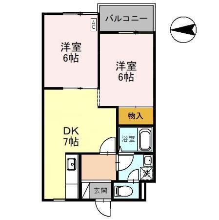 KUハイツ(2DK/2階)の間取り写真
