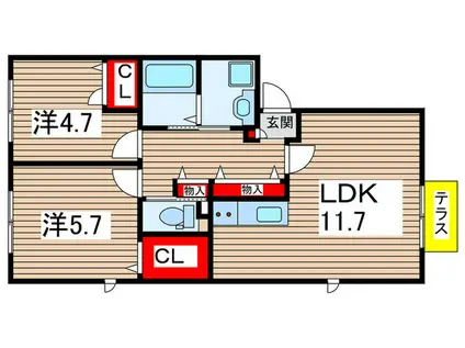 ベルヴィレッジ鴻仏目IIA棟(2LDK/2階)の間取り写真