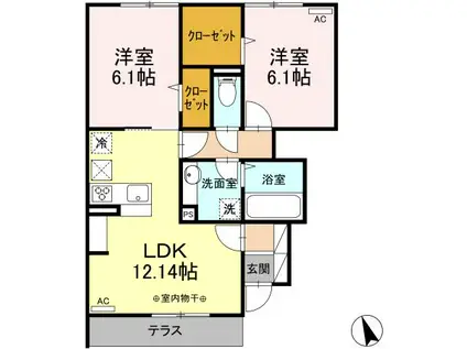 芝久保翠亭D-ROOM芝久保町5丁目(2LDK/1階)の間取り写真