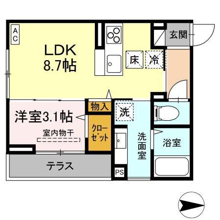 J-ROOM妃 VII番館 屋代駅前(1LDK/1階)の間取り写真