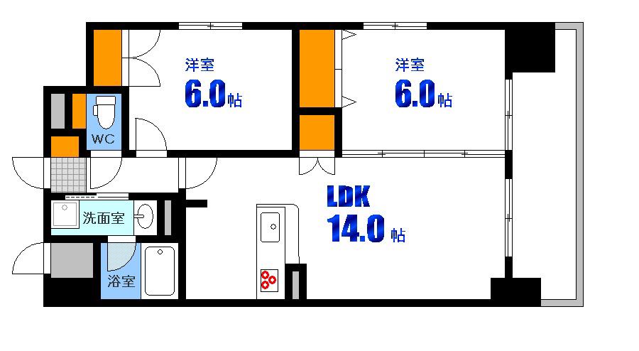 ウイング宝町サード(2LDK/15階)の間取り写真