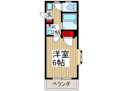 ノースビレッジII(1K/3階)の間取り写真