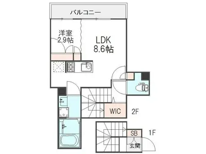 ラ プティート ヴィラ 神楽坂(1LDK/2階)の間取り写真