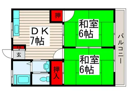 オキノハイツ(2DK/2階)の間取り写真