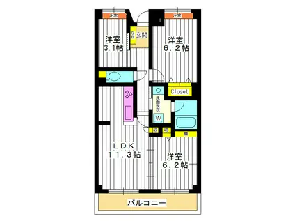 マノ-中野・江原町(3LDK/3階)の間取り写真