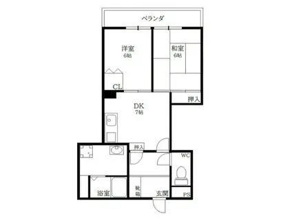 グランピア上町(2DK/5階)の間取り写真