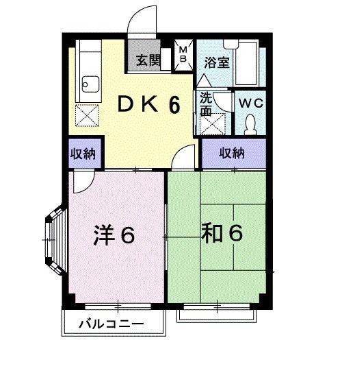 エルディム西B(2DK/2階)の間取り写真