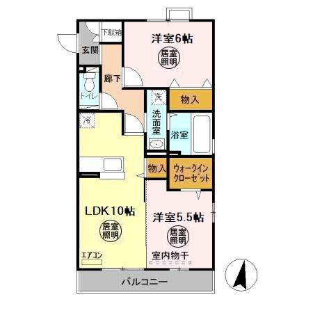 アクアフィールド(2LDK/2階)の間取り写真