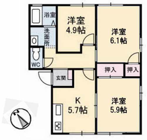 フラワーハイツA(3K/2階)の間取り写真