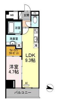 アロフト(1LDK/9階)の間取り写真