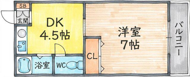コーポ大槻(1K/3階)の間取り写真