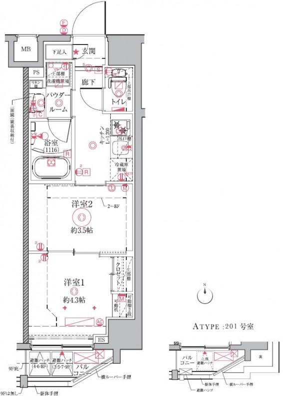 クレイシアIDZ祐天寺(2K/9階)の間取り写真
