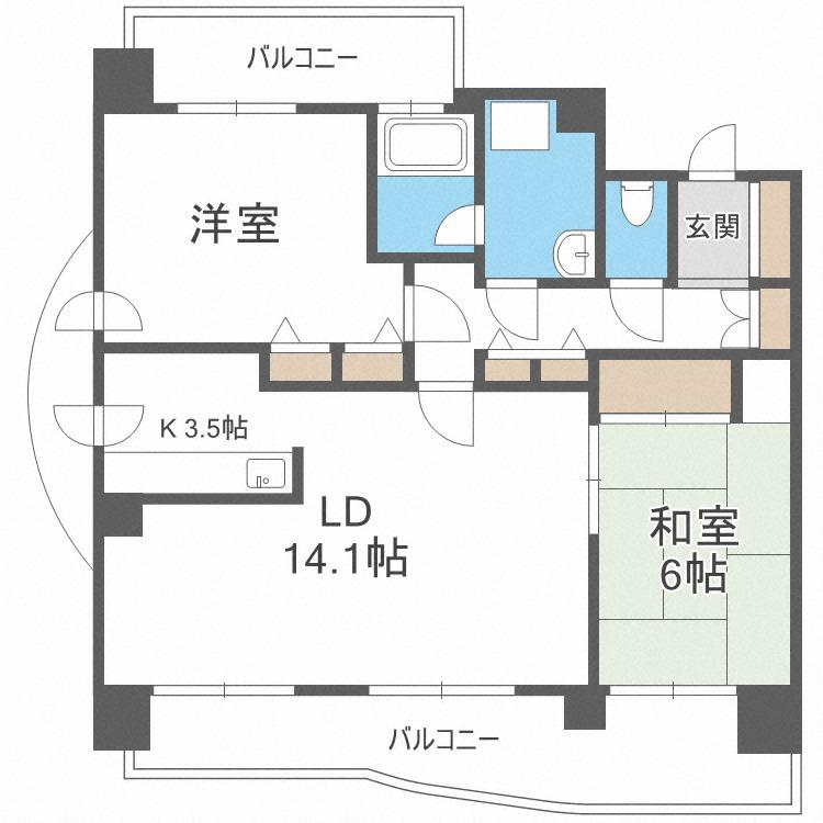 ハウス円山公園(2LDK/7階)の間取り写真