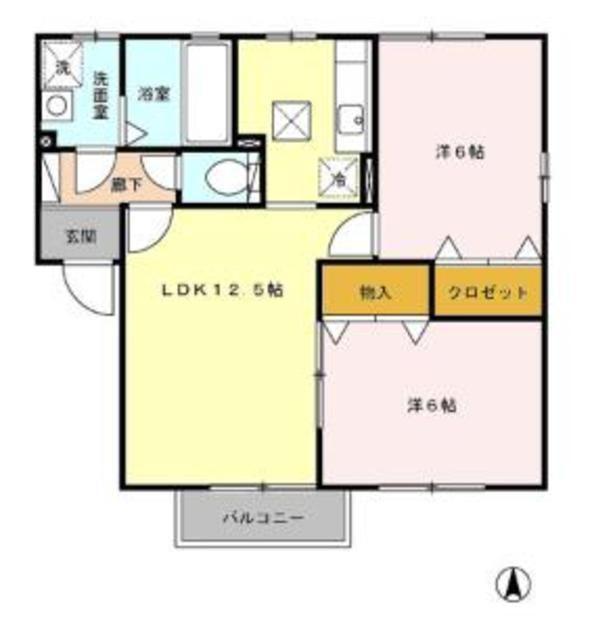 スプリングタウンD(2LDK/2階)の間取り写真