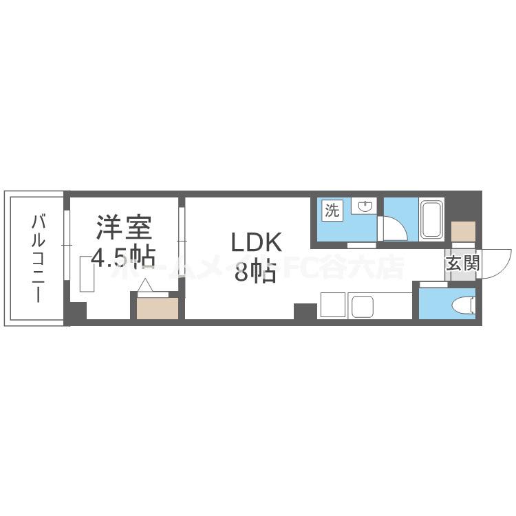 フランカー桜ノ宮SIX(1LDK/2階)の間取り写真