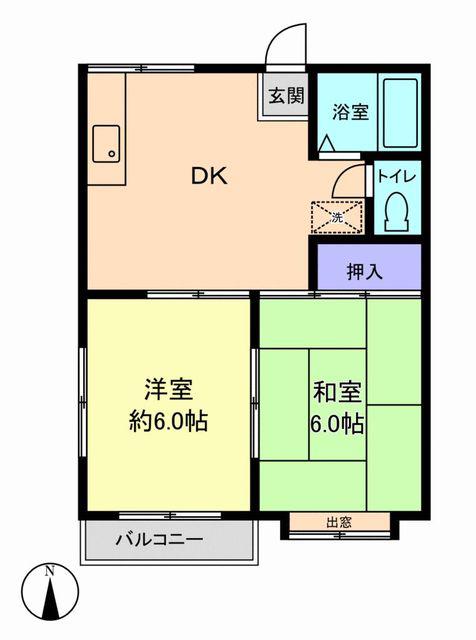 ロックヒルズ(2DK/1階)の間取り写真