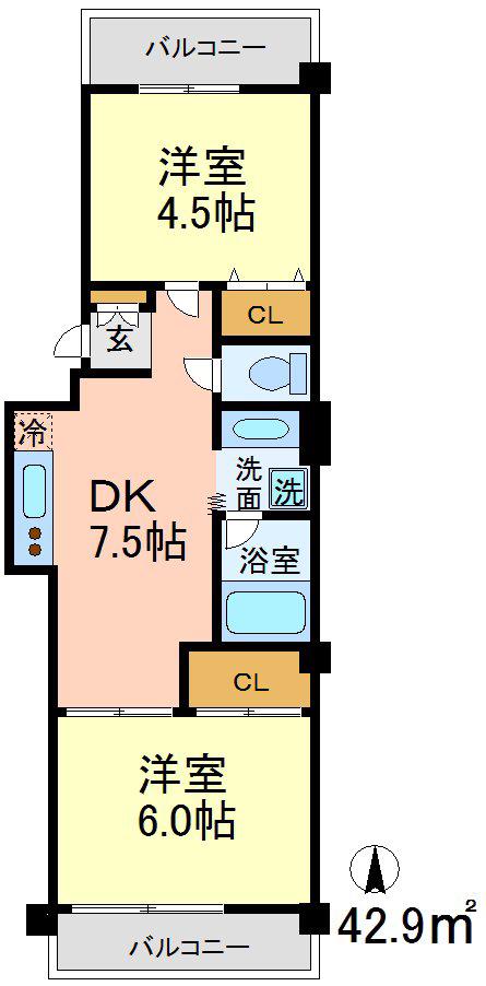 ポンパドウル赤堤(2DK/3階)の間取り写真