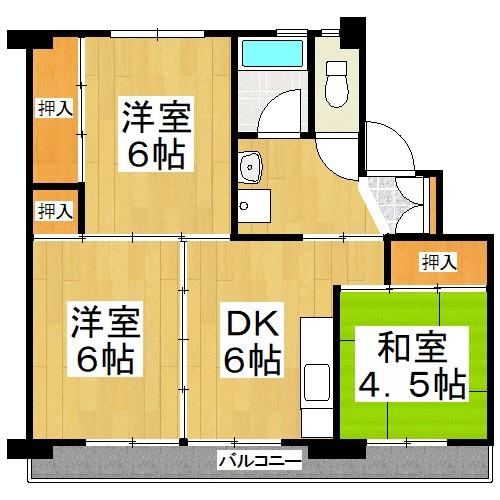 ビレッジハウス吉井1号棟(3DK/2階)の間取り写真