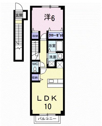 JR久大本線 南久留米駅 徒歩11分 2階建 築22年(1LDK/2階)の間取り写真