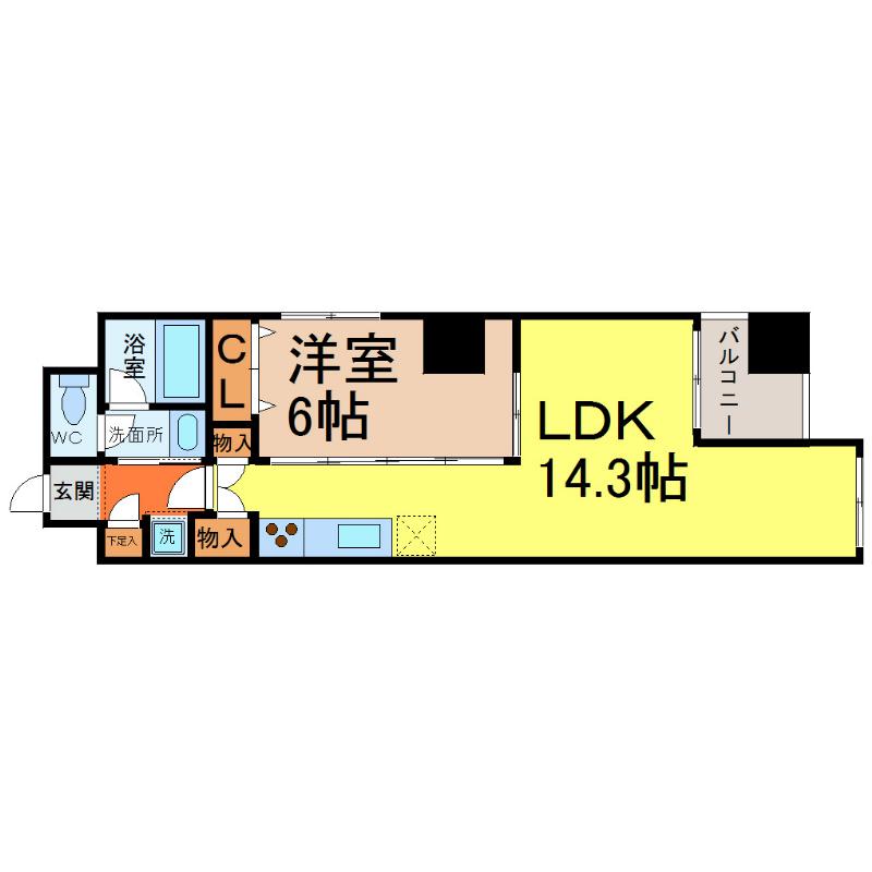 アモン フォンテーヌ(1LDK/4階)の間取り写真