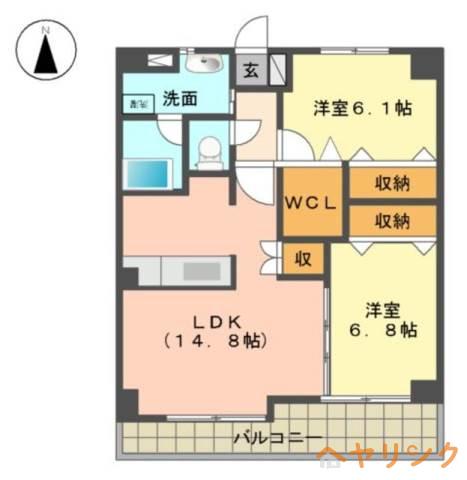 ホワイトホフマン(2LDK/6階)の間取り写真