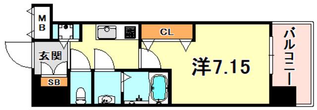 LUXE東灘(1K/6階)の間取り写真