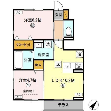 カネトヒル(2LDK/1階)の間取り写真