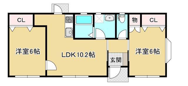 カーサ鈎取(2LDK/1階)の間取り写真