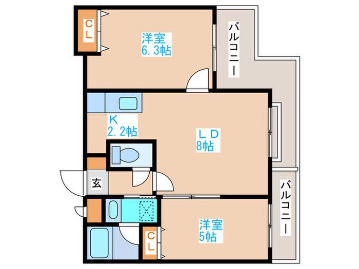ノヴァ円山公園(2LDK/1階)の間取り写真