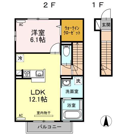 クレストコート(1LDK/2階)の間取り写真