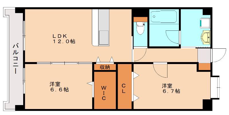 メゾンドール(2LDK/7階)の間取り写真