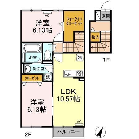 ヴィラ・ロワイヤル 七番館(2LDK/2階)の間取り写真