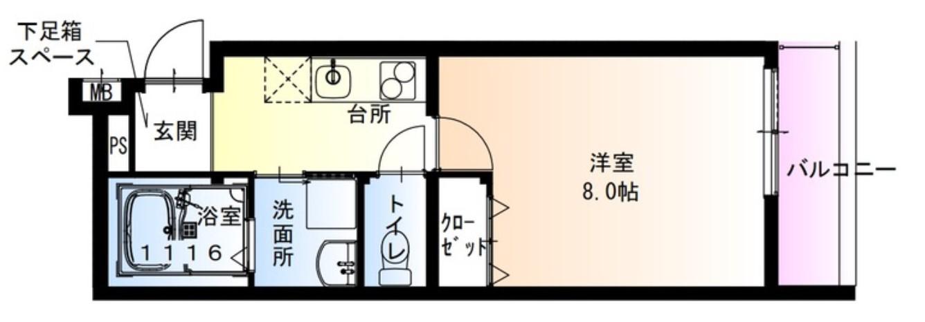 フジパレス俊徳道5番館(1K/2階)の間取り写真