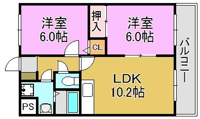 ルディシアコート(2LDK/6階)の間取り写真