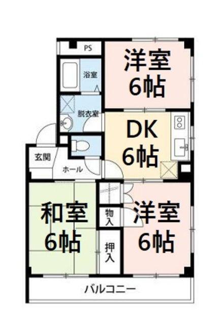 セルアーモスナダⅠ(3DK/1階)の間取り写真