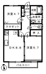 ルミエール名取(2DK/2階)の間取り写真