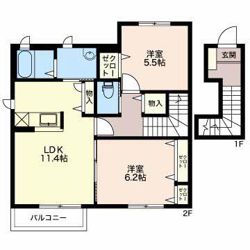 リヴェール ユイチア(2LDK/2階)の間取り写真