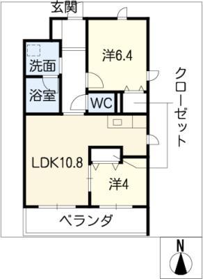 PORTER BONHEUR(2LDK/1階)の間取り写真