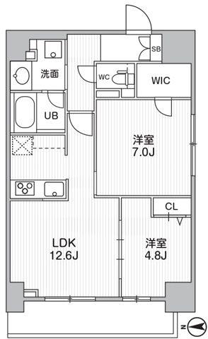 THEパームス熊野前(2LDK/7階)の間取り写真