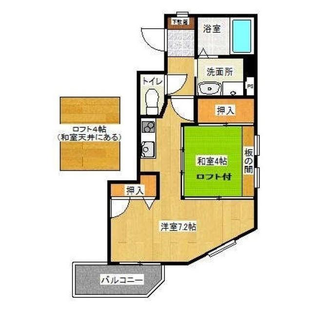 K・WING(1LDK/4階)の間取り写真