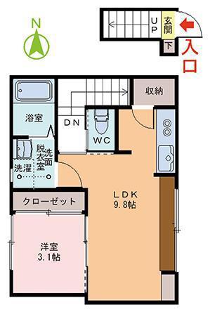 INTEGRAL城東(1LDK/2階)の間取り写真