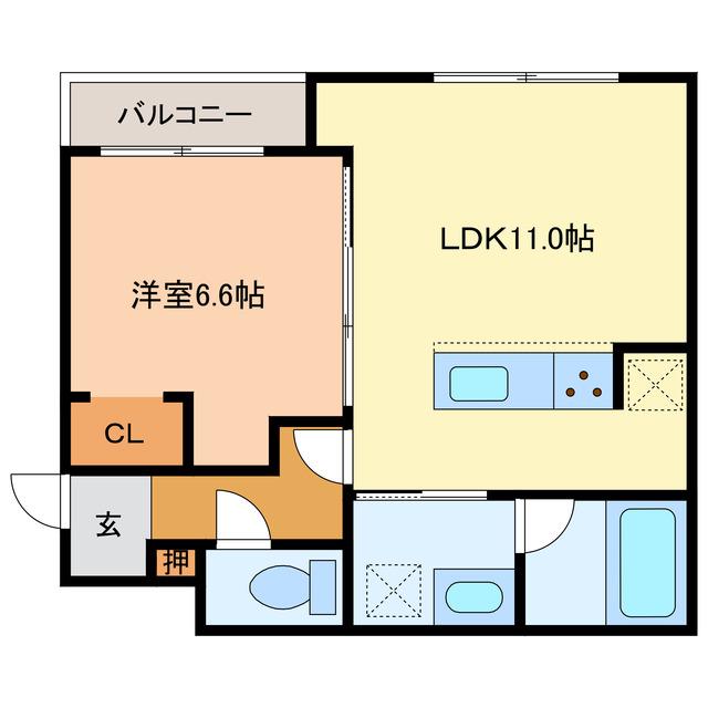 東郊1丁目アパート(1LDK/3階)の間取り写真