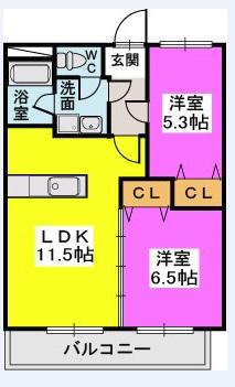 パークサイド橘(2LDK/2階)の間取り写真