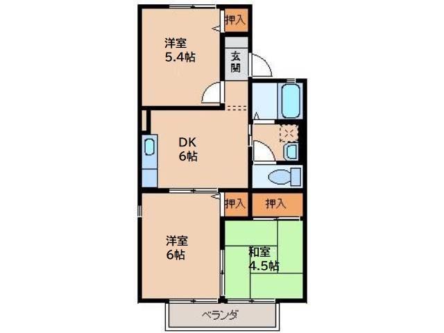 レインボーハイツ(3DK/2階)の間取り写真